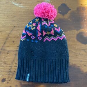 Kids Patagonia winter hat wool blend black patter ski winter outdoor granola